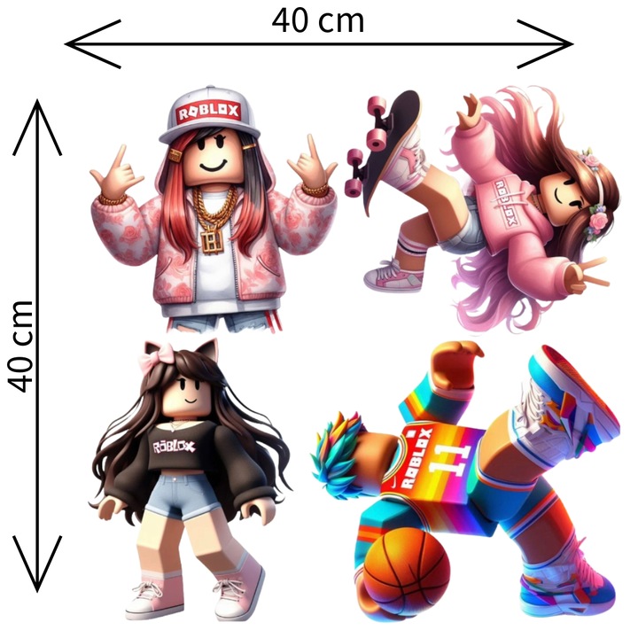 Set 4 imagini termoadezive pentru textile Roblox, aplicare cu fierul de calcat, 40 cm x 40 cm, M3