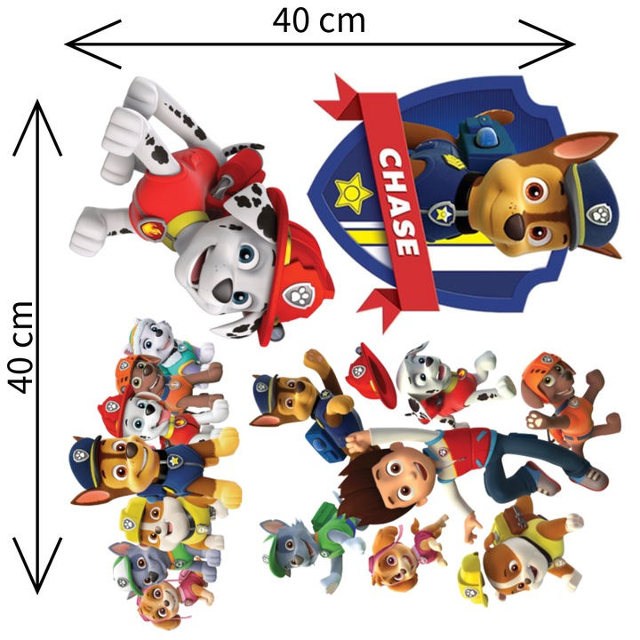 4 db hőre tapadó kép készlet Paw Patrol textilekhez, vasalható, 40 cm x 40 cm, M2