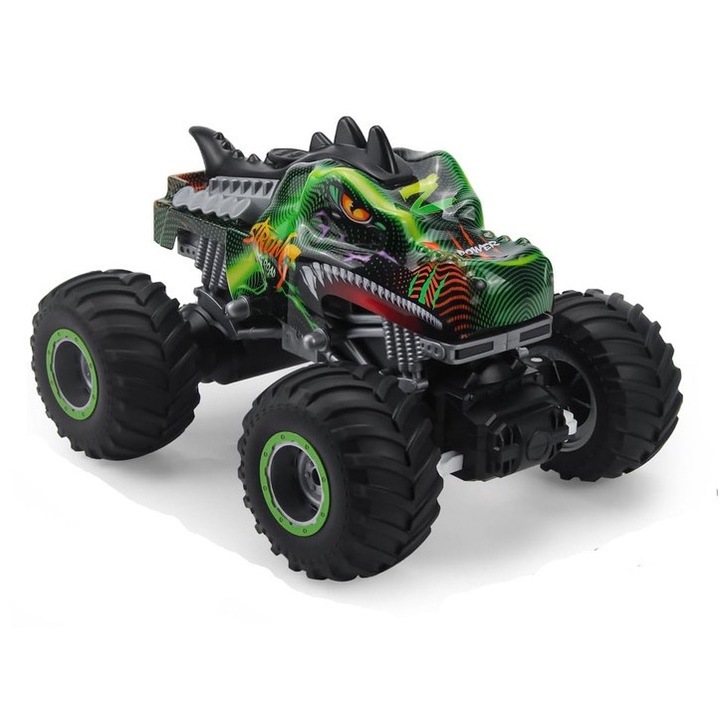 RC távirányítós autó, driftelő autó, 1:16 dinoszaurusz távirányítós autó, zenével és LED-es lámpákkal, újratölthető dinoszaurusz játék 4- éves kortól, fiúknak, zöld