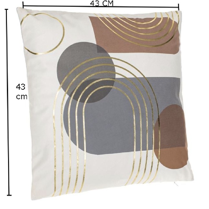 Perna Ecru cu Model Abstract Dungi din Folie Aurie 43x43cm