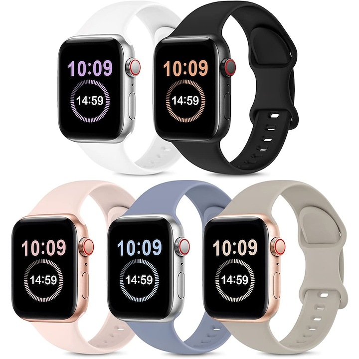 5 db szilikon szíj készlet Apple Watch sorozathoz 2/3/4/5/6/7/SE, 38mm/40mm/41mm, S/M, többszínű