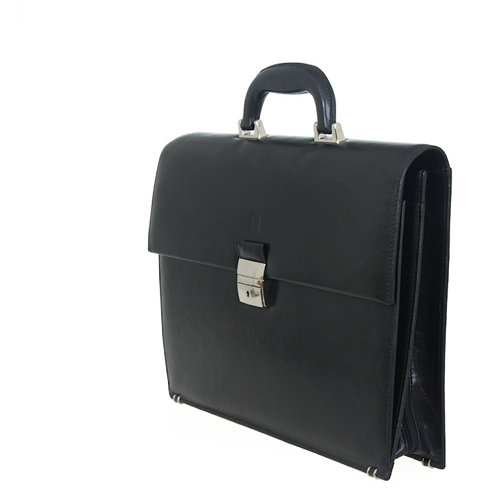 Professzionális aktatáska természetes bőrből kettős funkcionalitással, Qstyle, fekete