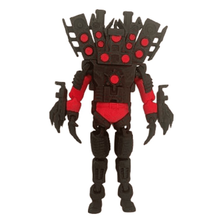Figurina tip fidget robot Upgraded Titan Speakerman, Skibidi Toilet, cu accesorii, Rosu, Negru, plastic, 130x80x 30 mm