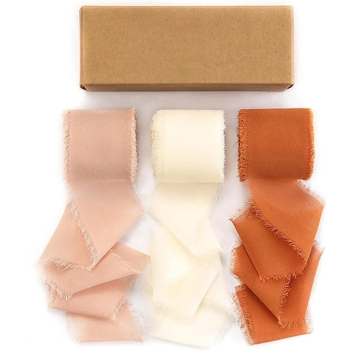 Комплект от 3 сатенени панделки, WELUOT, ширина 4 см, 1 ролка 6,5 м, многоцветни