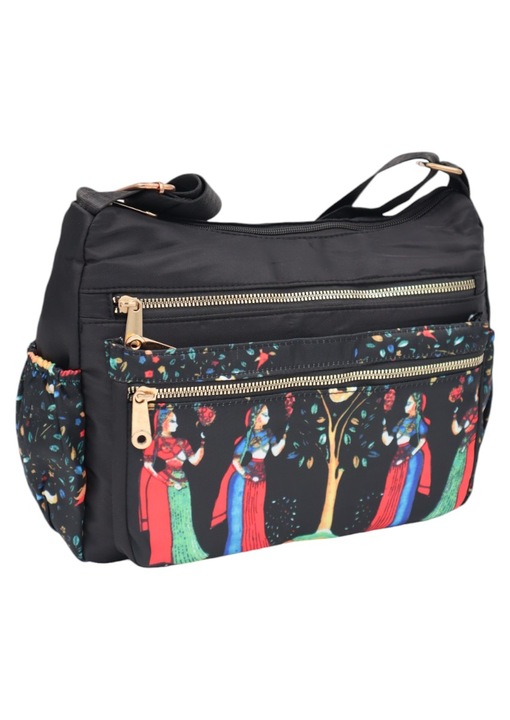 Női crossbody táska, textil anyagú, állítható pánttal, R1130 fekete2