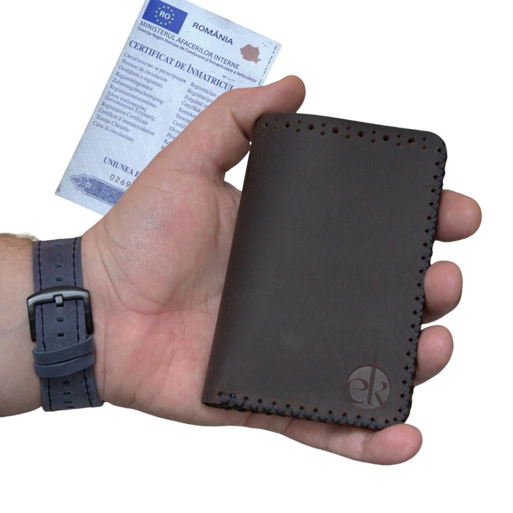 Portofel barbati din piele naturala, lucrat si cusut manual, Jack L, Maro