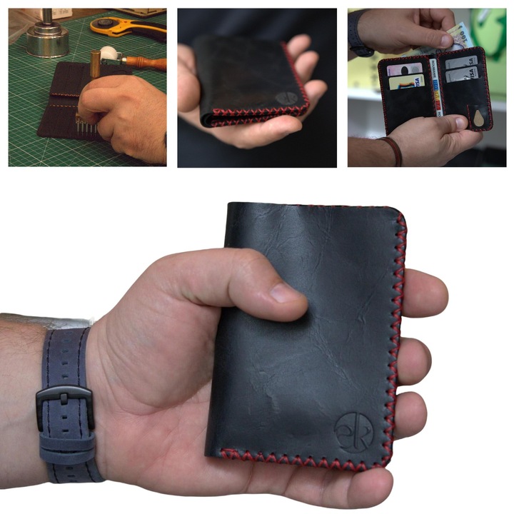 Portofel, din piele naturala, Jack M, Negru antichizat