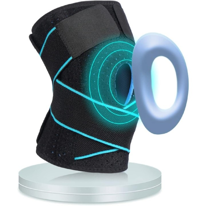 Orteza Genunchi Mobila Triostore® Cu Suport Patelara Deschisa, Orteza De Genunchi Flexibila Pentru Sustinere Si Recuperare, Orteza Patelara Ajustabila Cu Bretele Elastice, Orteza Genunchi Reglabila Universala, Culoare Albastra, Marime Universala