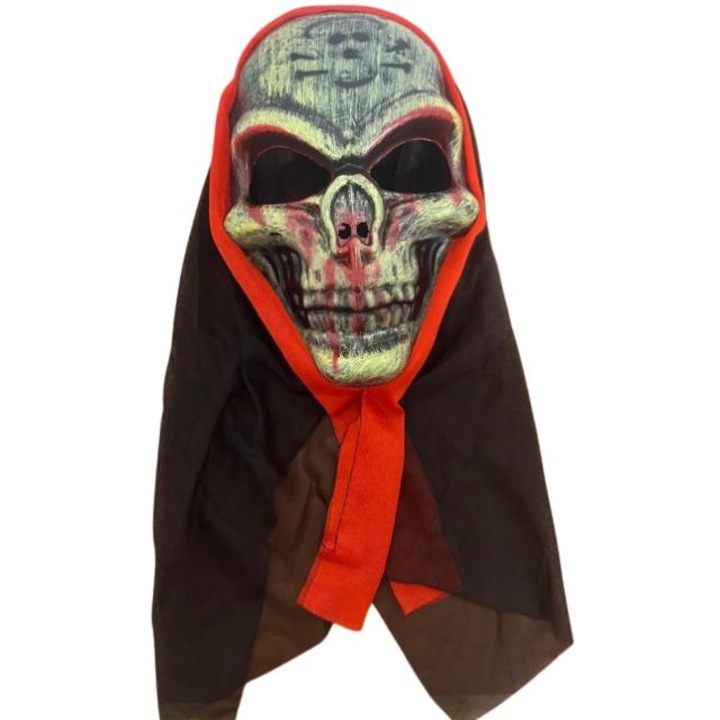 Masca Halloween Negri, din plastic cu panza neagra, negru-rosu-vernil, marime universala