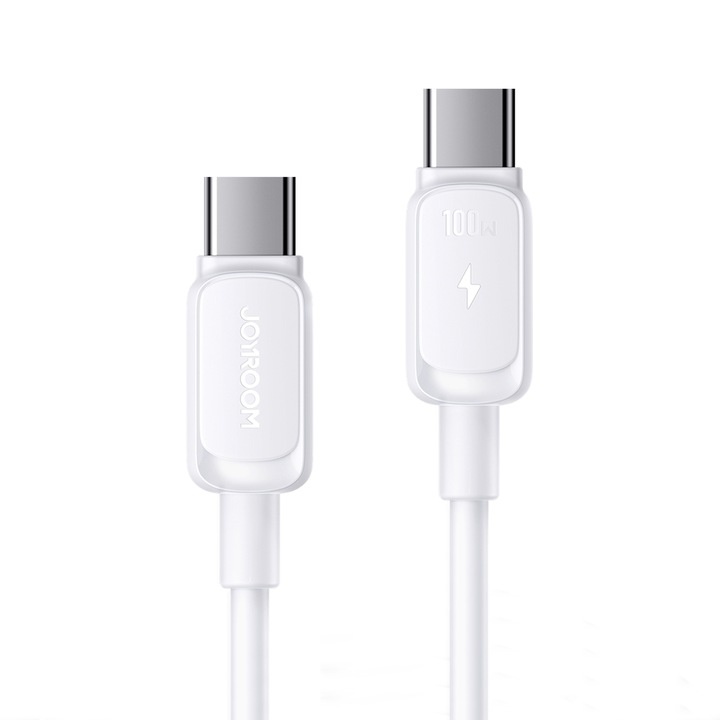 USB-C ➜ USB-C kábel, szupergyors töltés 100 W, PD 3.0 PRO, Android Auto / Apple Car Play, 1,2 m, fehér, Joyroom Plati, univerzális kompatibilitás