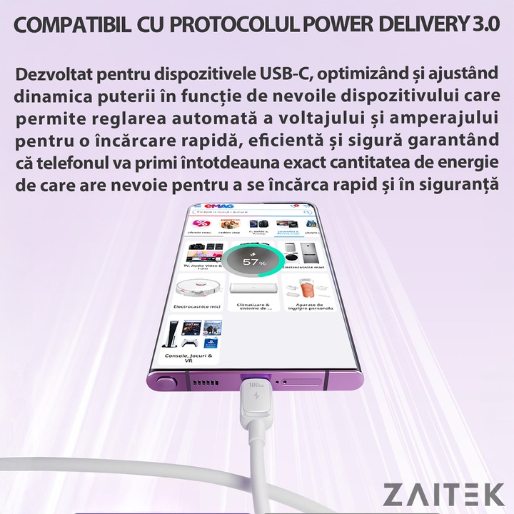 USB-C ➜ USB-C kábel, szupergyors töltés 100 W, PD 3.0 PRO, Android Auto / Apple Car Play, 1,2 m, fehér, Joyroom Plati, univerzális kompatibilitás