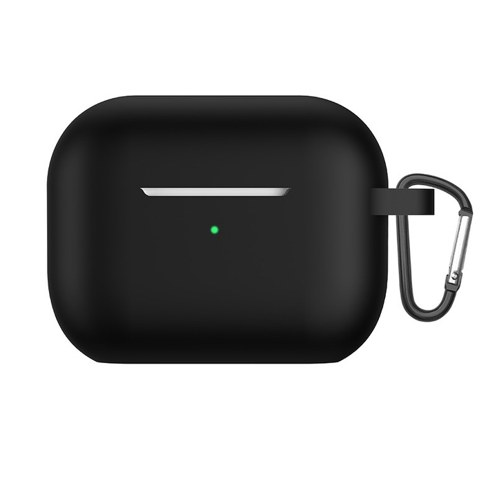 Husa de protectie pentru AirPods 4, JESWO® silicon, rezistenta la socuri, cu Breloc Carabina, Negru