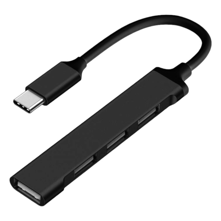 Докинг тип хъб, USB тип C вход, 4 USB порта изход, мулти сплитер адаптер за телефони, таблети, лаптопи - 3 скоростни USB 2.0 изхода и един USB 3.0 изход
