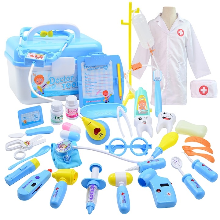 Set joaca doctor, WELUOT, 35 piese, albastru