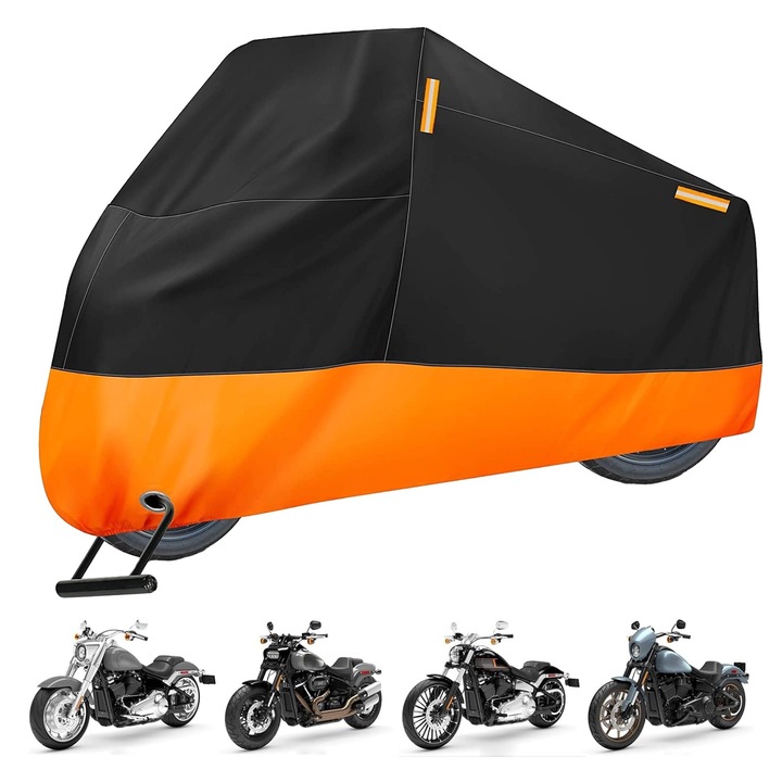 Husa protectie motocicleta WELUOT, impermeabila, UV, negru/portocaliu, XXL