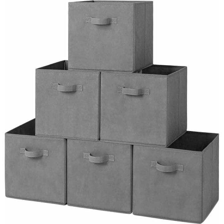 Set 6 cutii depozitare, WELUOT, 27x27x28 cm, pliabile, multifunctionale gri, textil