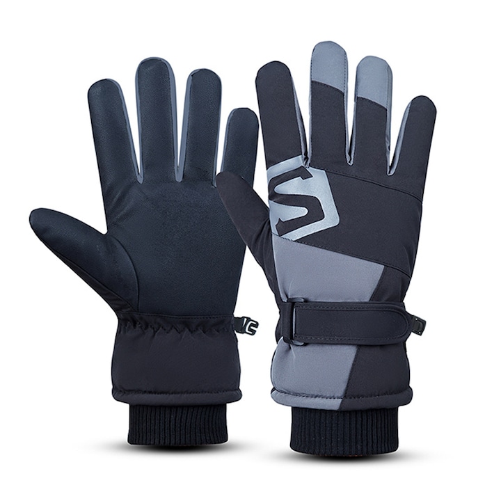 OEM Férfi téli kesztyű, vízálló, meleg, érintőképernyős, fekete/szürke, nejlon