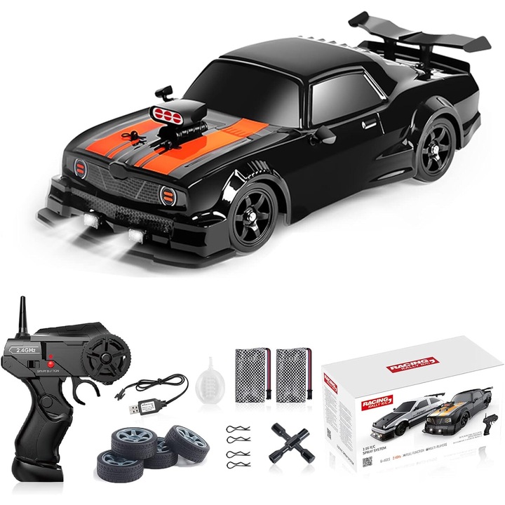 RC Drift autó, 1:16 AYCYKD, 4WD, 18KM/H, LED-ekkel és spray-vel, 2 újratölthető akkumulátor