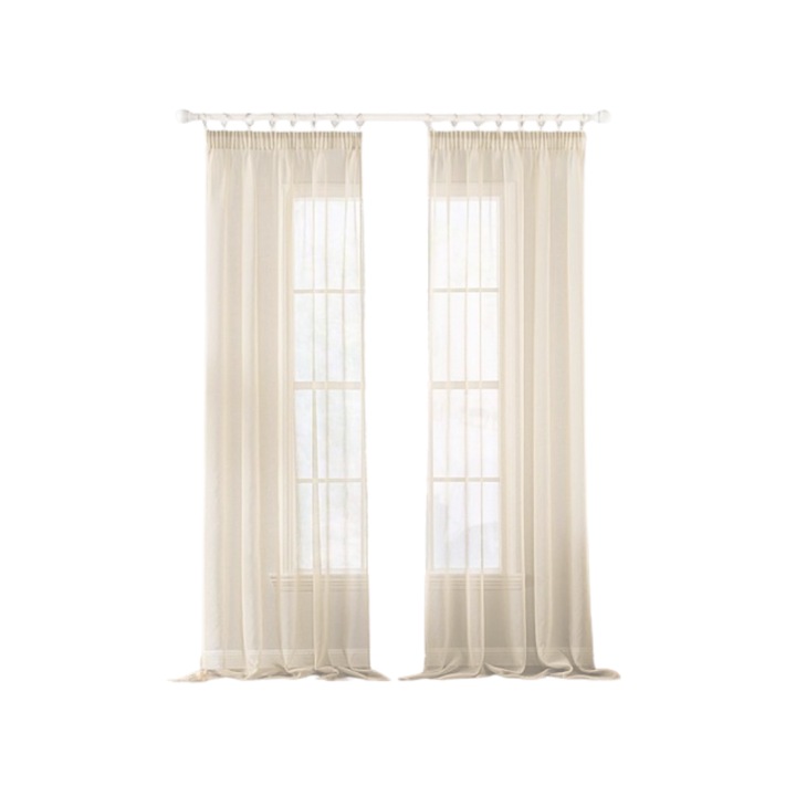 Пердета с лента, Topfinel, Прозрачни, изработени от воал, идеални за прозорци и врати Спалня, хол, 140 x 245 см, Сиво бежово