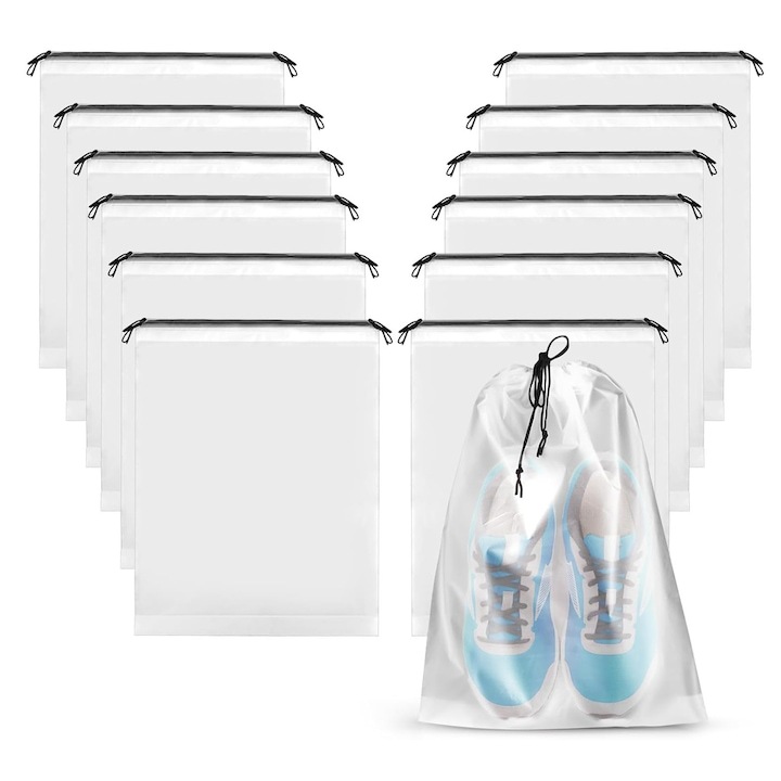 Set 12 huse pentru incaltaminte, WELUOT, rezistente la praf si umiditate, 30x40cm, Alb