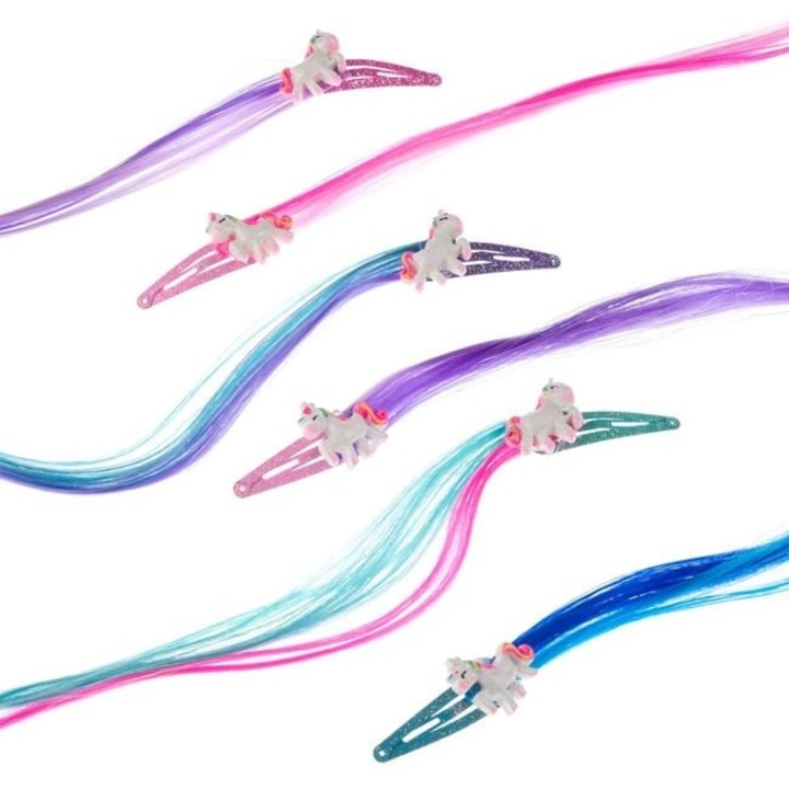 Set 6 clame par pentru fete Antbro® cu suvite cu model unicorn, multicolore, 25cm