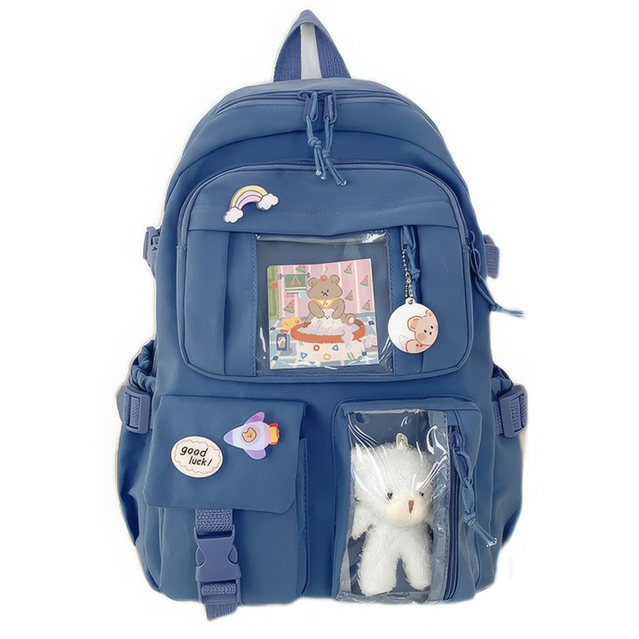 Iskolatáska, kék, 40x30x14cm, nagy kapacitású, vízálló