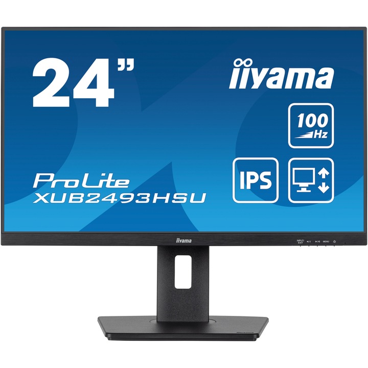Iiyama ProLite XUB2493HSU-B6 Monitor, LED IPS, 23.8" Full HD, 100Hz, 1ms, HDMI, DisplayPort, HUB USB 2x2.0, HAS (150mm), Villogásmentes + kék fény