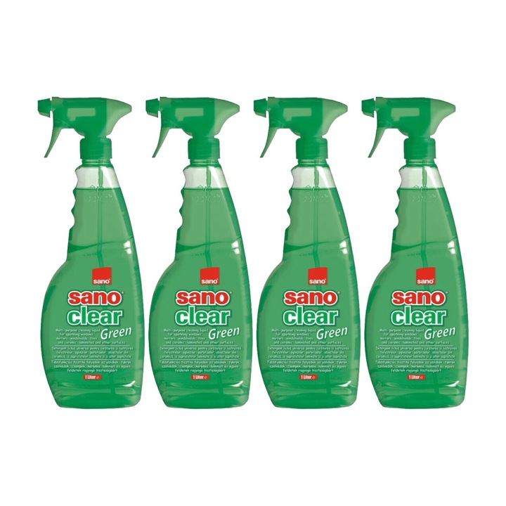 Set 4 x Sano Solutie Geam 1L Green, rapid si eficient, usor de aplicat, testat dermatologic, prospetime de lunga durata, elimina mirosuri neplacute