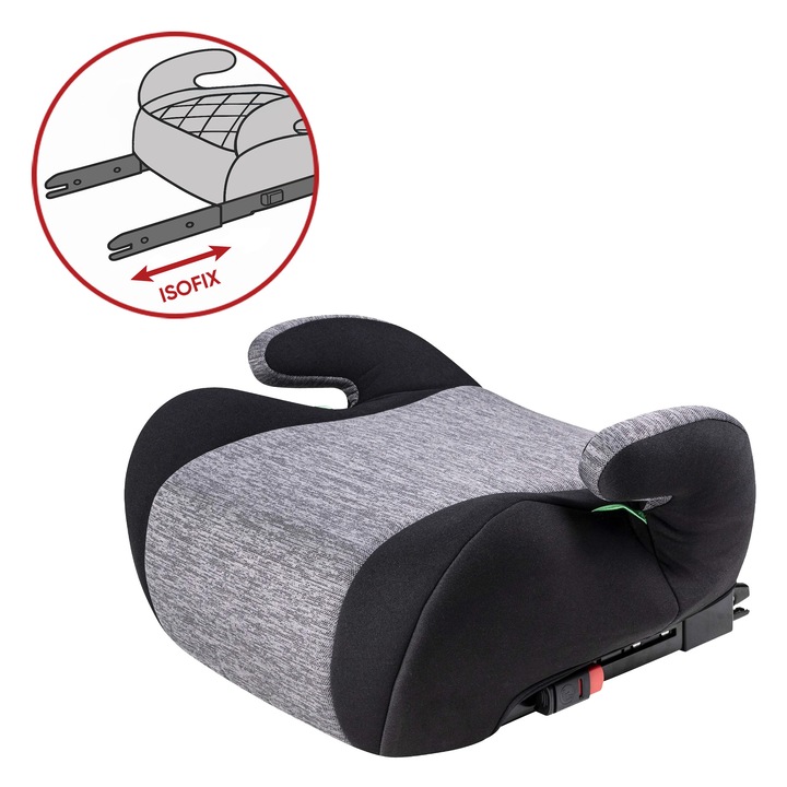 Inaltator Auto cu ISOFIX pentru copil, Raffi, Walser, testat si certificat ECE R 129, i-Size, 6-12 ani, 125-150 cm, 22-36 Kg, universal, gri cu negru