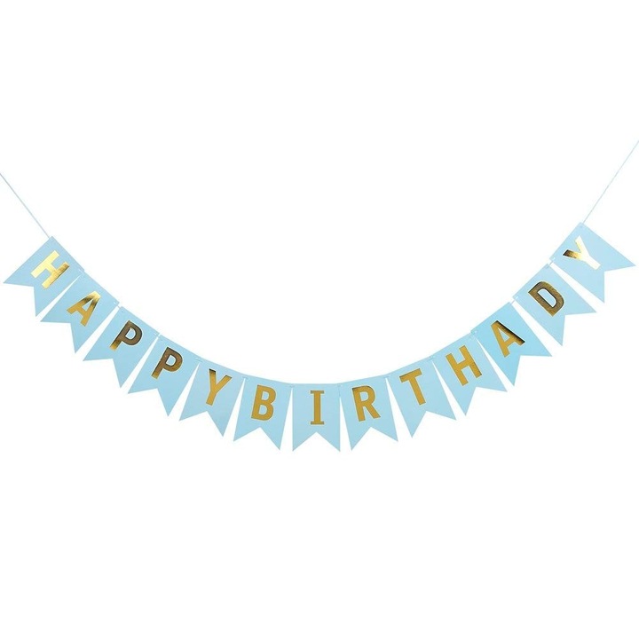 Banner Happy Birthday 100x200 cm, Flippy, Dimensiune Stegulet 11.5x16.5 cm, Rola de Ata Inclusa, Albastru
