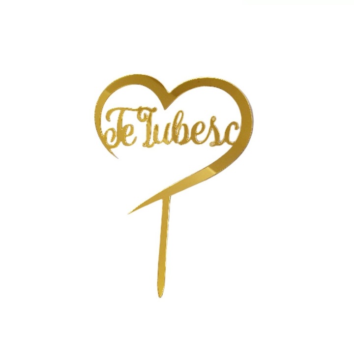 Decoratiune Topper Tort, Te Iubesc, It's Party Time, Auriu