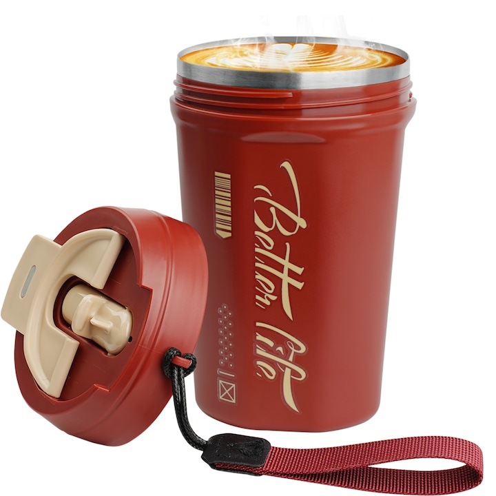 Cana termica WELUOT, 520ml, inox, rosu