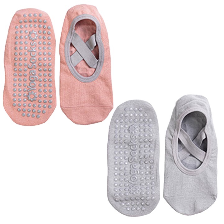 Set de 2 perechi sosete antiderapante pentru yoga, pilates, fitness, WELUOT, roz/gri, marimea 35-40