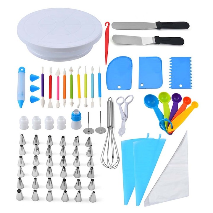 Професионален комплект за украса на торта, WELUOT, 66 части, с шаблони за украса, многоцветен