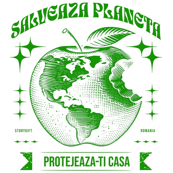 Sticker Adeziv salveaza planeta, pamant in forma de mar muscat cu Margini Albe, PVC Vinyl 15 cm