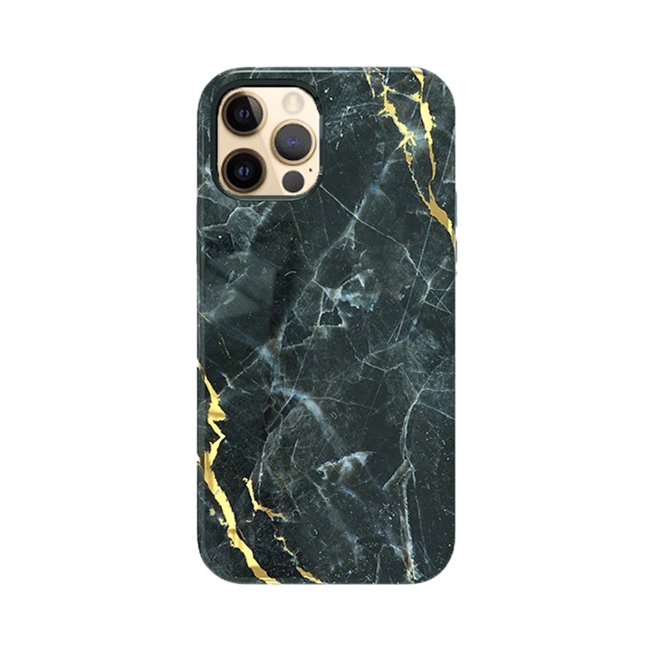 Husa pentru Apple iPhone 12 Pro Max, Elegant Touch Collection, Marble Effect, Accente Aurii, Ultra Rezistenta, Ultra Slim, Anti Scratch, Anti Shock, Design Elegant, Negru