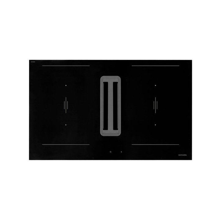 Plita incorporabila cu inductie si hota integrata Barazza, colectie Zero Advance, 80 cm, 4 zone gatire, hota 800m³/h, sticla ceramica, 10 niveluri putere, detectare vas, senzor touch, timer, functie Bridge, functie Boost, temperatura reglabila, negru