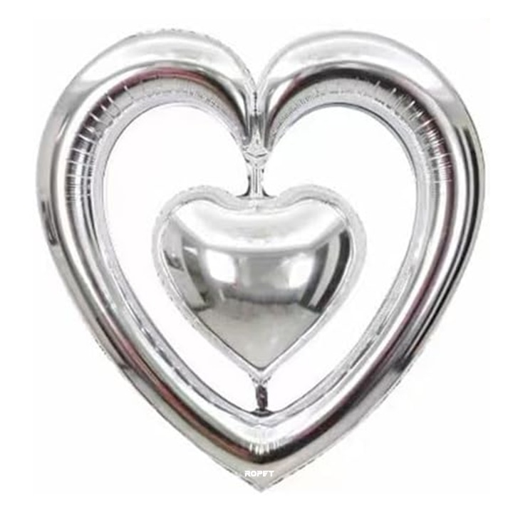 Balon folie cu suport, figurina Inima, Argintiu, 100 cm, Ropet