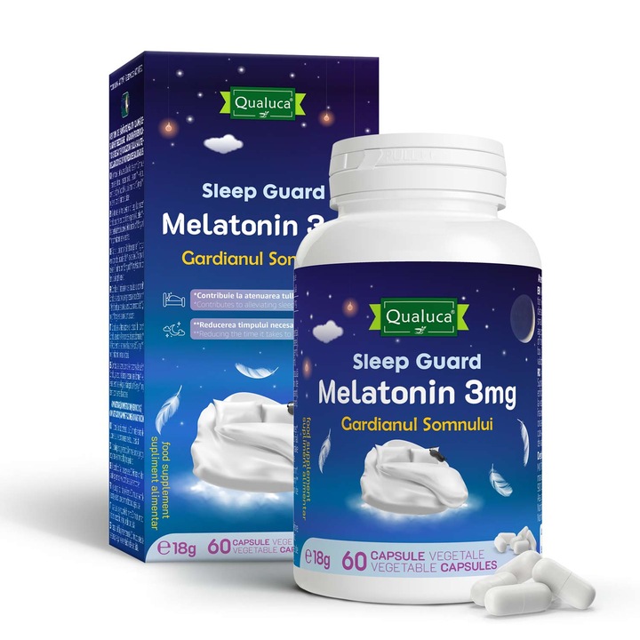 Supliment alimentar pentru somn Qualuca Melatonin 3mg Gardianul Somnului, 60 capsule vegetale cu eliberare prelungita