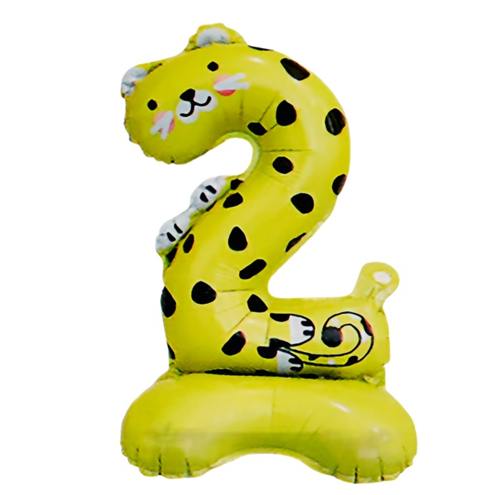 Fóliás parti léggömb, Állat alakú, Kettős szám 55 cm, Padlóra helyezve, Sárga leopárd