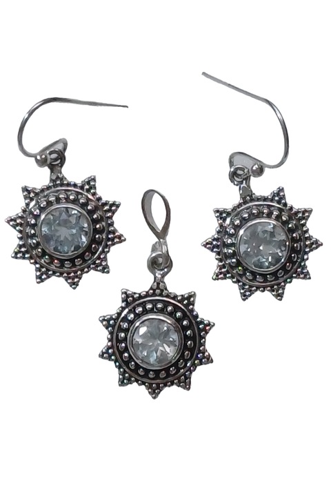 Set cercei si pandantiv din argint 925, TSR cu piatra naturala blue topaz model 1MSS10