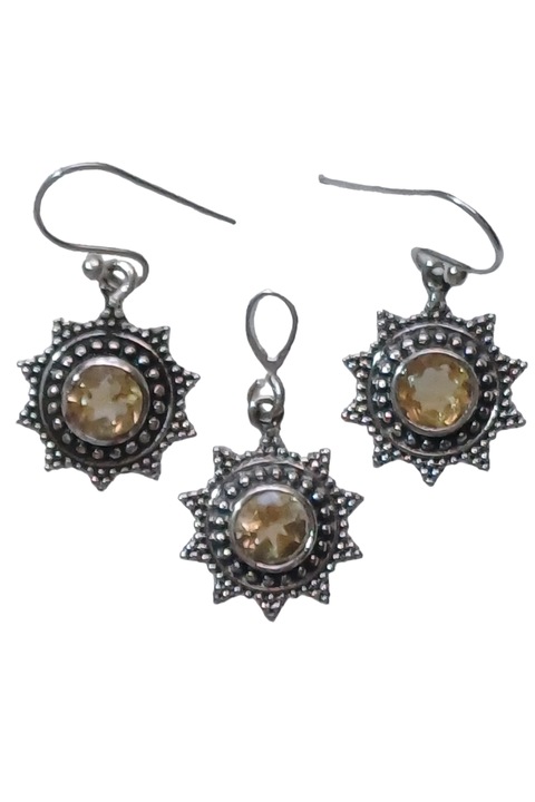 Set cercei si pandantiv din argint 925, TSR cu piatra naturala citrin model 1MSS10