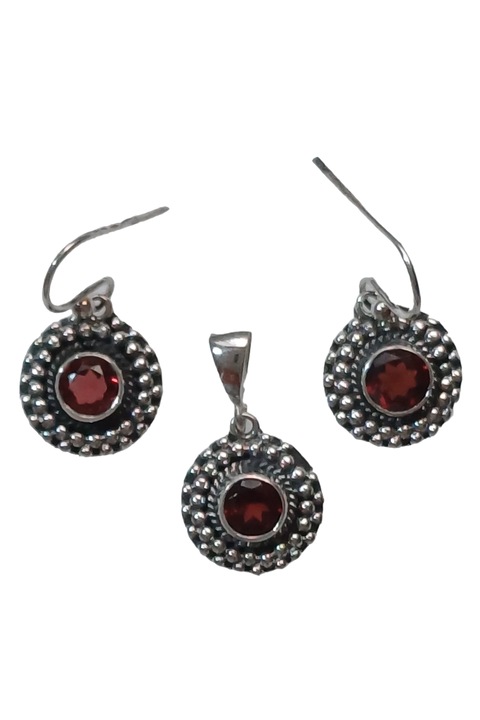 Set cercei si pandantiv din argint 925, TSR cu piatra naturala granat model 6MSS10