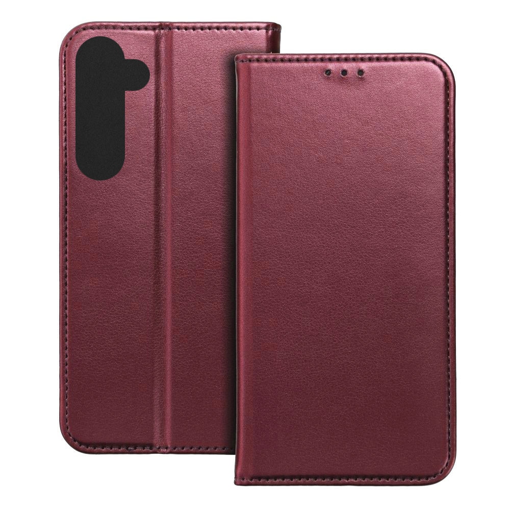 Husa pentru Samsung Galaxy A57 5G, Piele ecologica, Premium PU Leather Book, Buzunar card, Inchidere magnetica, Functie stand / suport, Decupaj difuzor apeluri, Acoperire completa 360 de grade, Protectie fata-spate, Tip carte, Visiniu