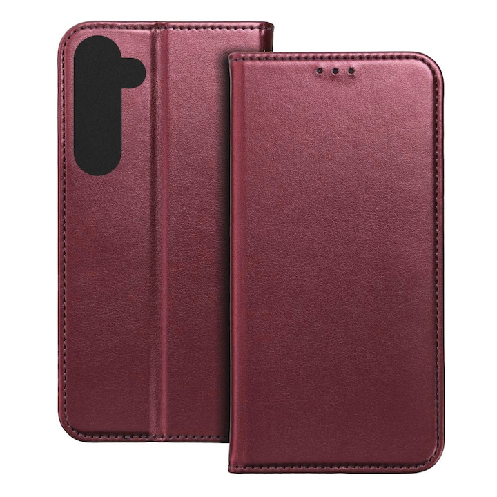 Husa pentru Samsung Galaxy A54 5G, Piele ecologica, Premium PU Leather Book, Buzunar card, Inchidere magnetica, Functie stand / suport, Decupaj difuzor apeluri, Acoperire completa 360 de grade, Protectie fata-spate, Tip carte, Visiniu