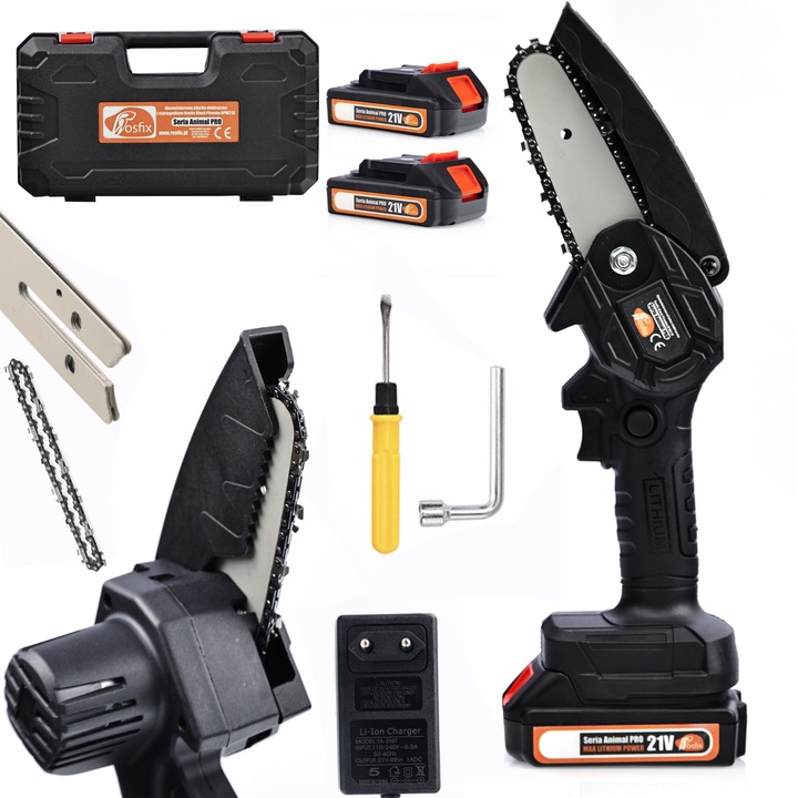 Elektromos láncfűrész Rosfix Black Piranha BPW21V, 2x akkumulátor Max Lithium Power, bőrönd, tartozékok, hosszabbító