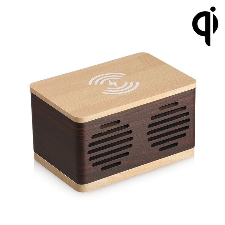 Boxa portabila A+ D70 Subwoofer din lemn Bluetooth 4.2, Suport card TF & AUX 3.5mm Galben