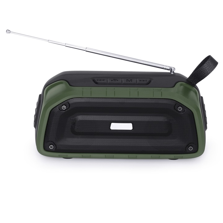 Boxa portabila New Rixing NR-906FM TWS, Bluetooth 5.0, Hands-free Call, Radio FM, Rezistent la apa, Verde Militar