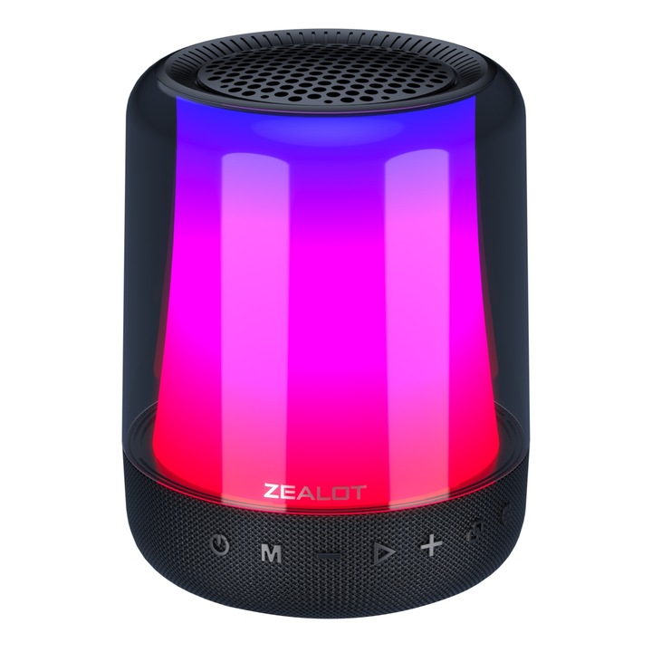 Boxa portabila Zealot S66 Outdoor, Subwoofer, Bluetooth, Lumini RGB, Negru
