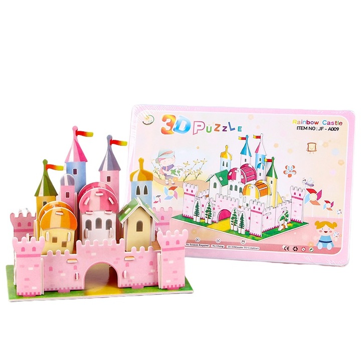 3D пъзел, Творчески, Триизмерен, DIY Cartoon, EPS пяна, За ранно образование, Цветен замък, Многоцветен